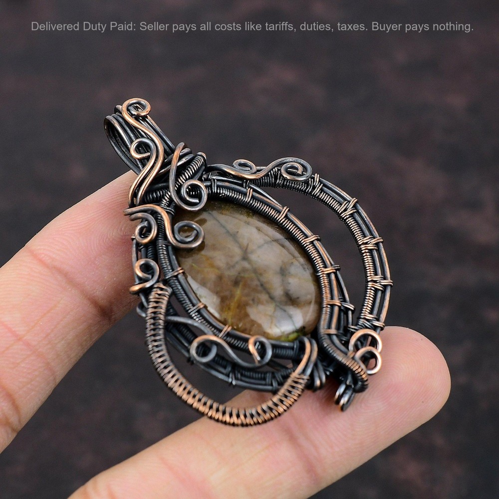Cyber Monday Sale Copper Natural Chiastolite Mother Wire Wrapped Pendant Jewelry-image