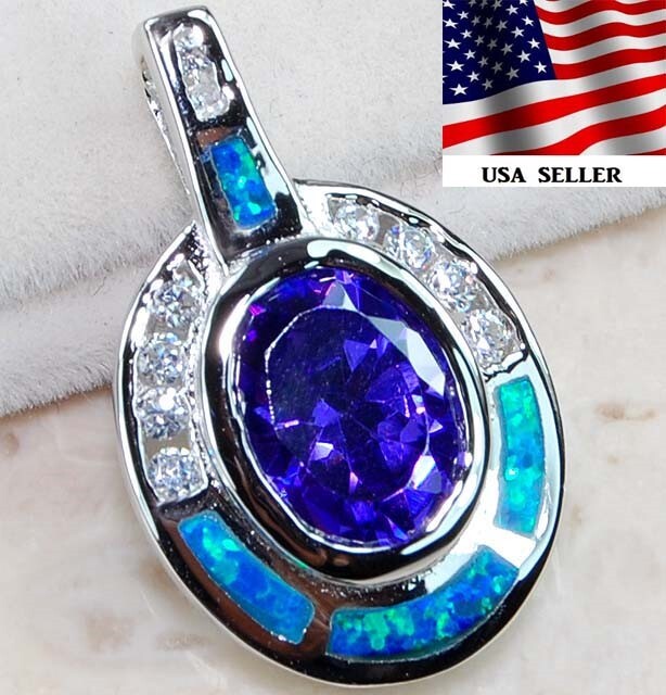 2CT Treated Blue Sapphire & Australian Opal Inlay 925 Sterling Silver Pendant