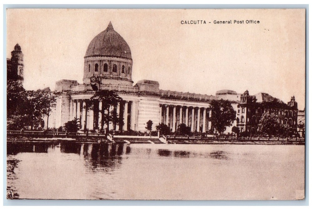 c1910's General Post Office Building Lake Front Calcutta India Antique Postcard