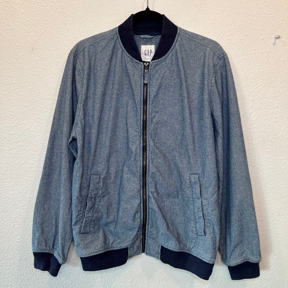 Gap Men’s S Chambray Bomber Jacket 100% Cotton Minimalist Preppy Old Money