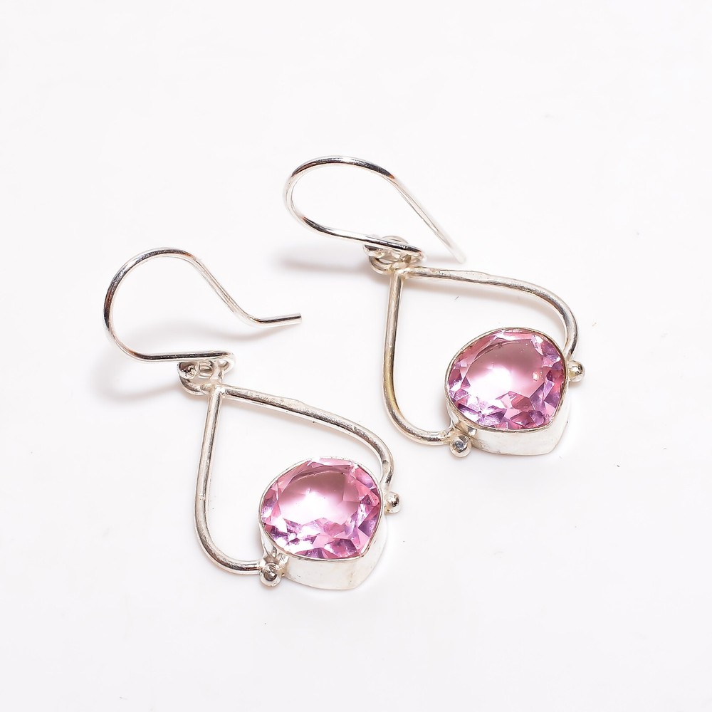 Wedding Gift For Her 925 Silver Natural Morganite Gemstone Drop/Dangle Earrings