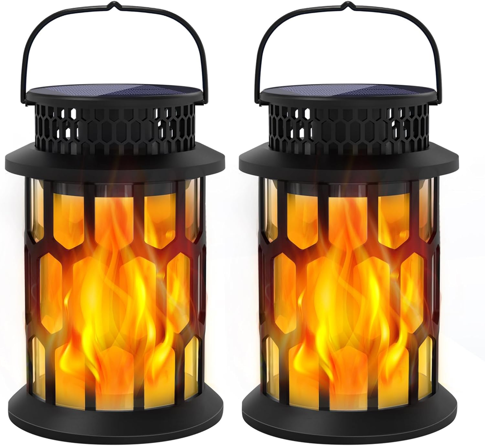 Solar Lights for Outside, Upgraded Solar Lanterns Flickering Flame Outdoor Water