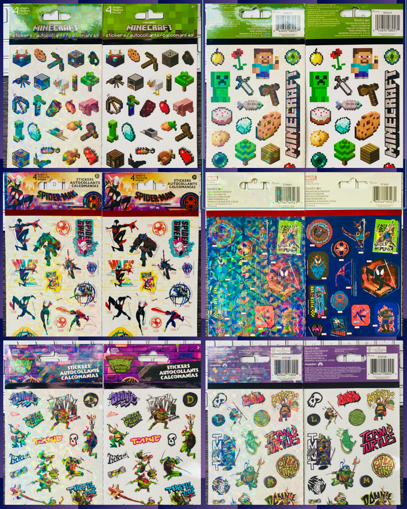 MINECRAFT, Spiderman Miles, TEENAGE MUTANT NINJA TURTLES Sandylion Sticker Kids