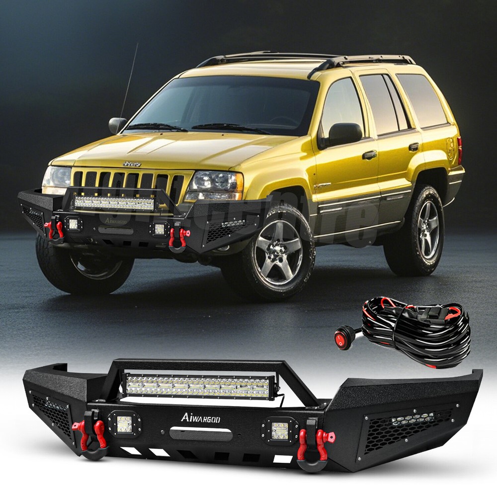 Front Bumper W/LED Lights & D-Rings For 1999-2004 Jeep Grand Cherokee WJ Steel