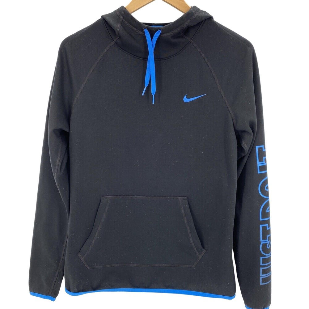 Nike Hoodie Womens Small Black Blue Pullover Dri-Fit Activewear + Thumbholes