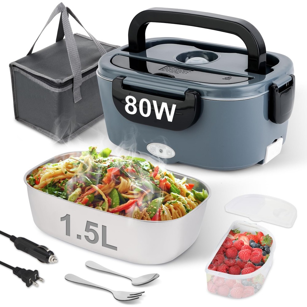 80W 1.5L Stainless Steel Electric Lunch Box Food Warmer for Adults