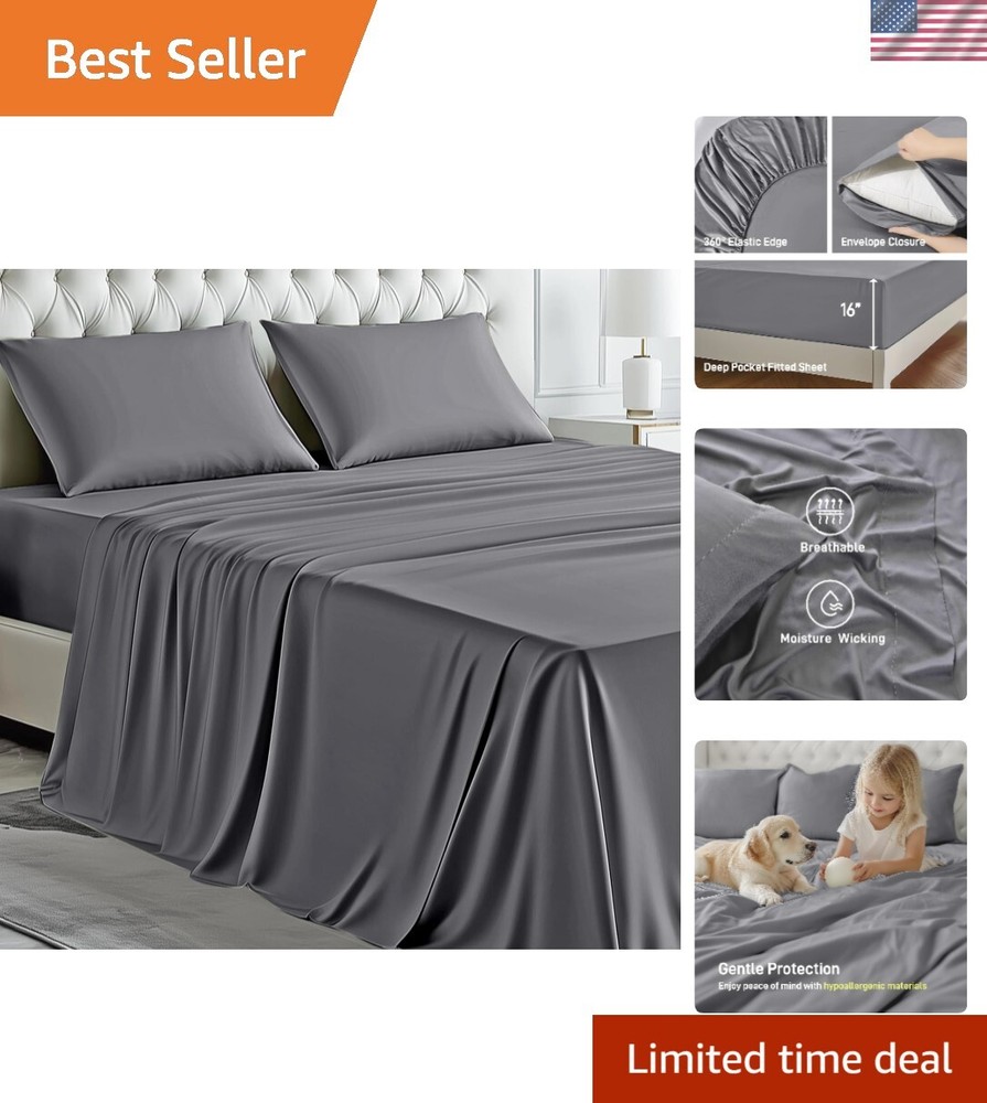 Full Size Bamboo Viscose Bedding Set Silky Soft Hypoallergenic Breathable