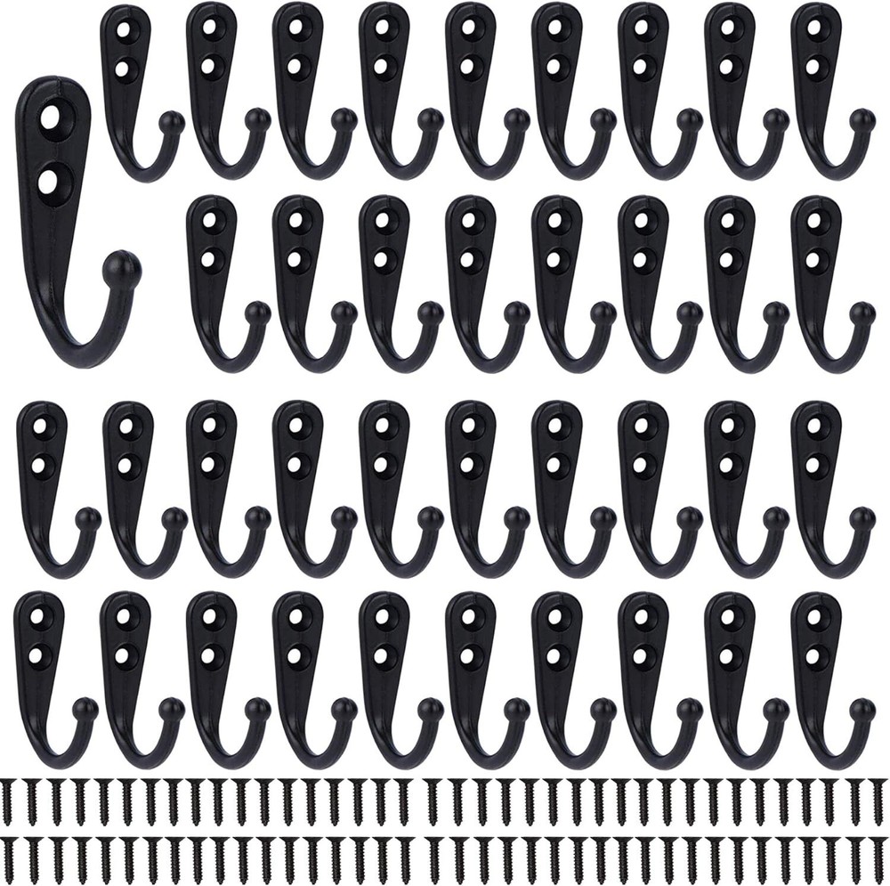 Coat Hooks-38 Pack Farmhouse Hooks with Metal Screws, Black Decorative Rustic Co