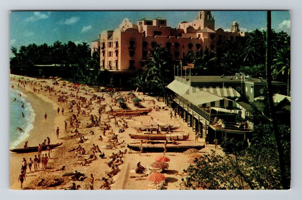 Vintage Waikiki Beach Surf Outriggers Honolulu HI Hawaii Souvenir Postcard
