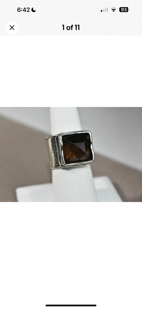 Silpada 925 Sterling Silver Smoky Quartz Hammered Wide Band Size 5.5 Ring R1453