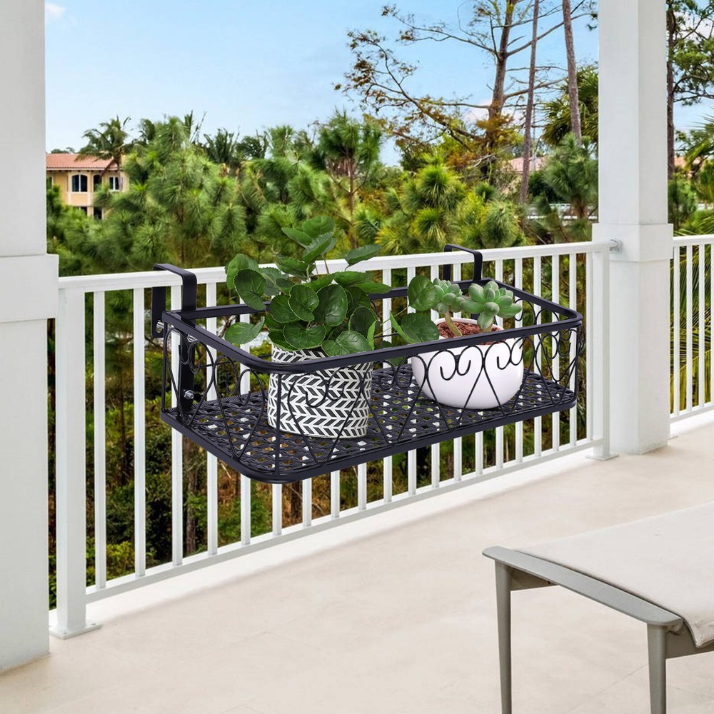 Balcony Railing Hanging Shelf Flower Pot Stand Holder for Potted Plants