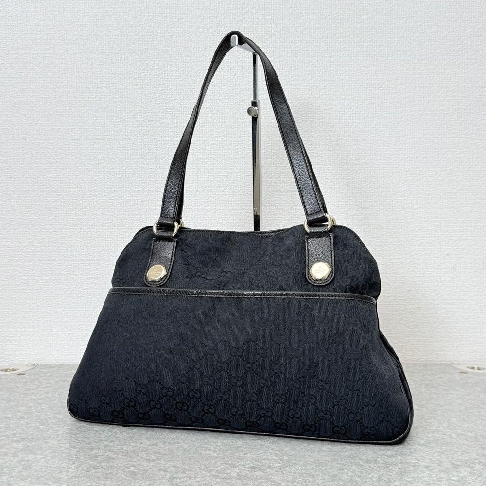 GUCCI GG Canvas Black Tote Bag Adjustable Shoulder Strap