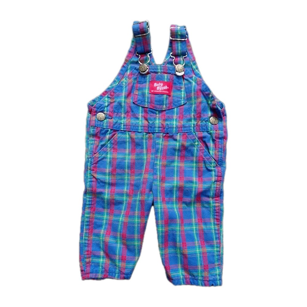 Vintage Oshkosh B'Gosh Plaid Overalls Vestbak Baby Size 3-6 Months Made In USA