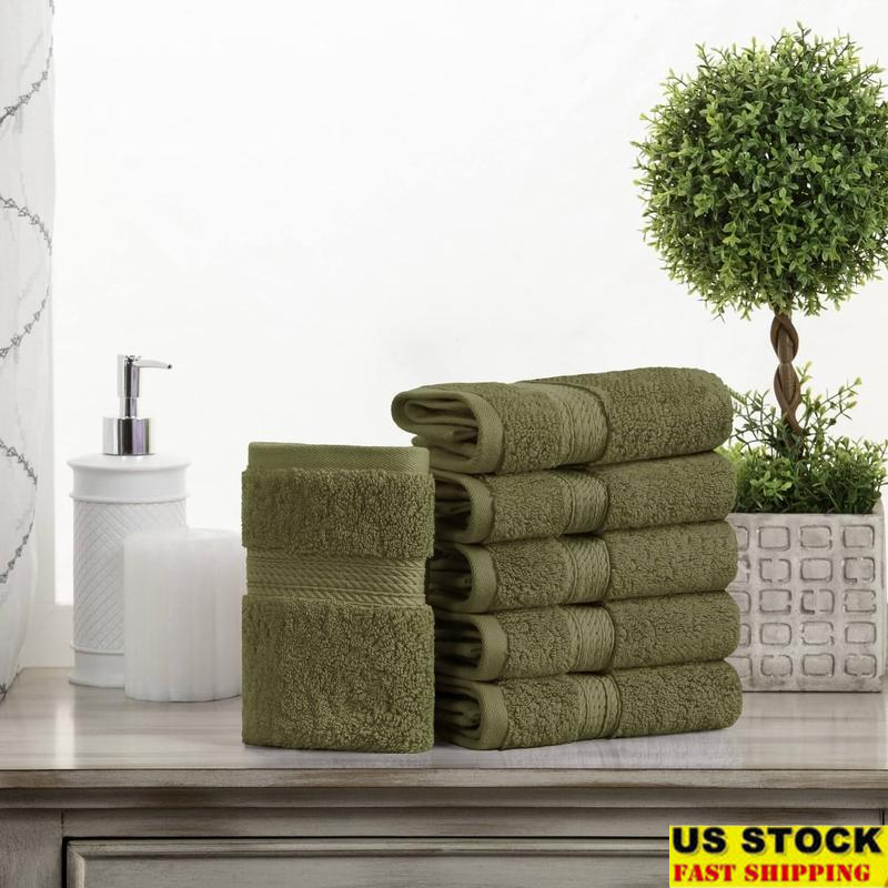 Egyptian Cotton Heavyweight Face Towel Set of 6 Braided Border Machine Washable