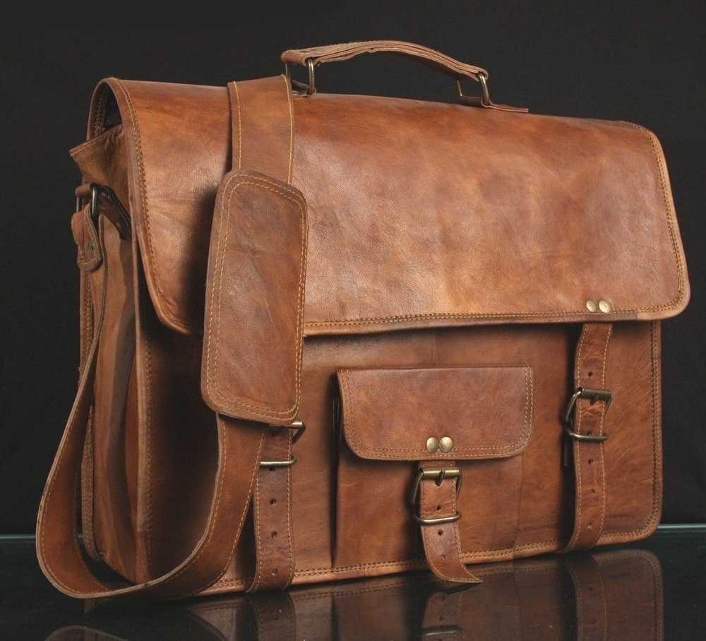 Vintage Leather Messenger Laptop Briefcase for Men - Christmas Gift Sale-image