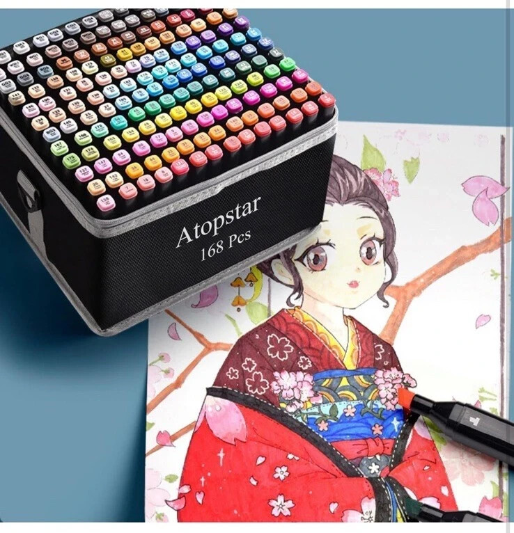 168-Color Alcohol Markers Set for Artists & Kids - Vibrant Drawing & Coloring Tools