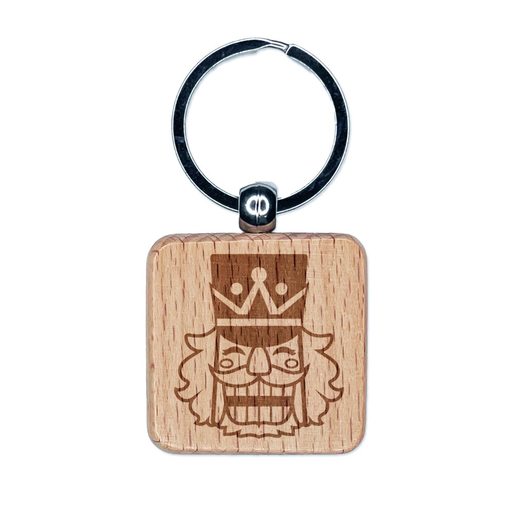 Happy Smiling Christmas Nutcracker Face Engraved Wood Square Keychain Tag Charm