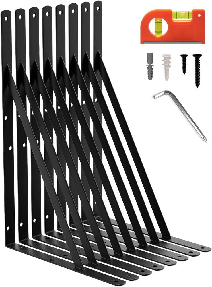 8 Pack 14 Inch Shelf Brackets & Supports Large Wall L Brackets for Storage