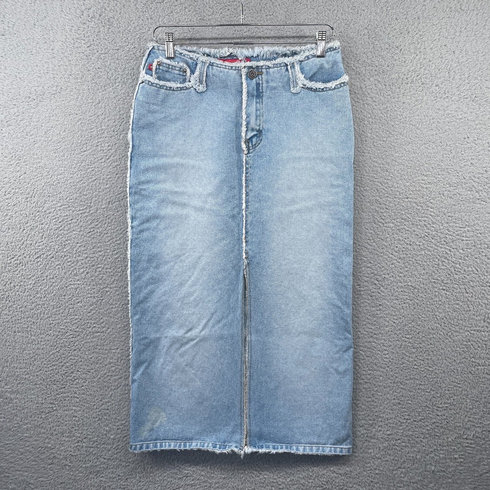 Vintage Zana Di Maxi Skirt Size 7 High Slit Frayed Raw Hem Trim Detail Y2K 2000s