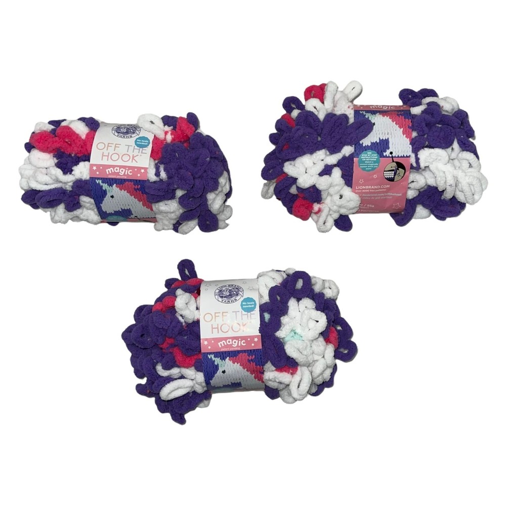 New Lion Brand Off the Hook Magic No Tools Needed 504 Unicorn 7 Jumbo Lot 3 Yarn