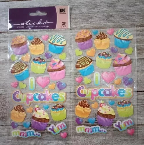 cupcake scrapbook fun stickers EK success glitter sparkled  2pc open pack new
