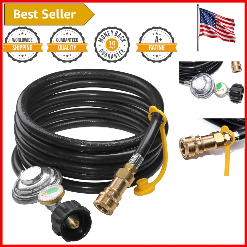 12ft Propane Hose Regulator with Tank Gauge for Big Buddy Heater - Easy Connect