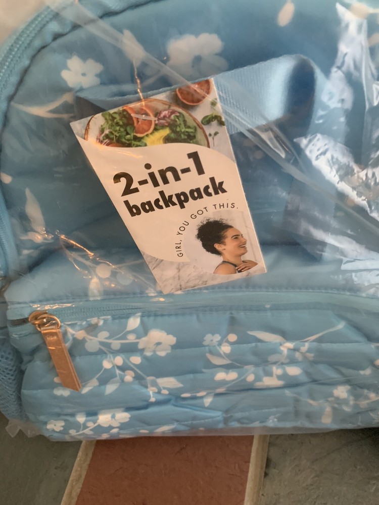 Backpack Back To School 2 in 1 Zip Floral Pattern w/ Insulted Zip Pocket HSN-image