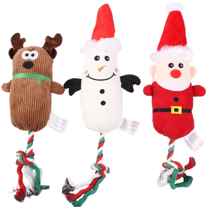 Dog Squeaky Toy for Teething Interactive Tug-of-War Rope Plush Toy for Small Dog