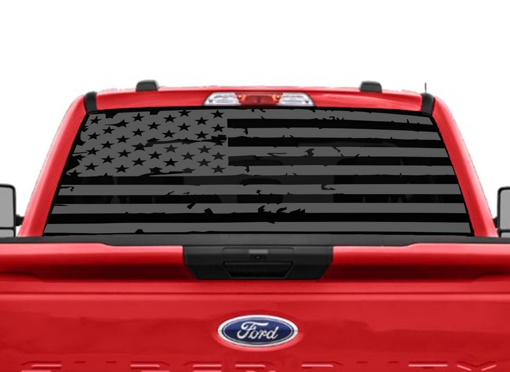 Distressed Flag Truck Rear Window Flag l Decals Fits Ram, Silverado, Ford, Chevy