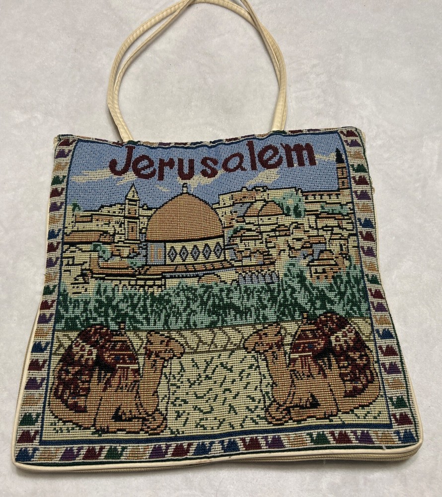 Vintage Embroidered Jerusalem Tote Bag Purse With Straps Zip Israel Palestine