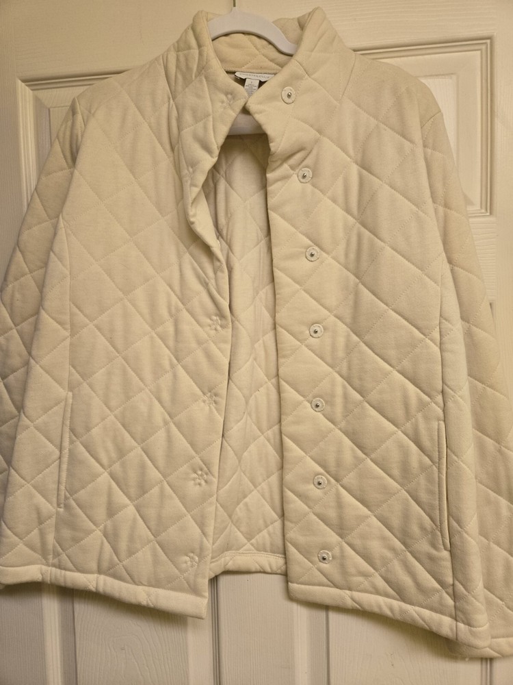 Charter Club Coat Womens Large Lightweight Off White Quilted Collar Snap *