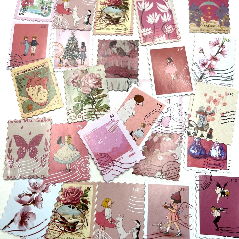 Lovely Pink Postage Stamp Stickers Scrapbooking Planner Card Making Journaling