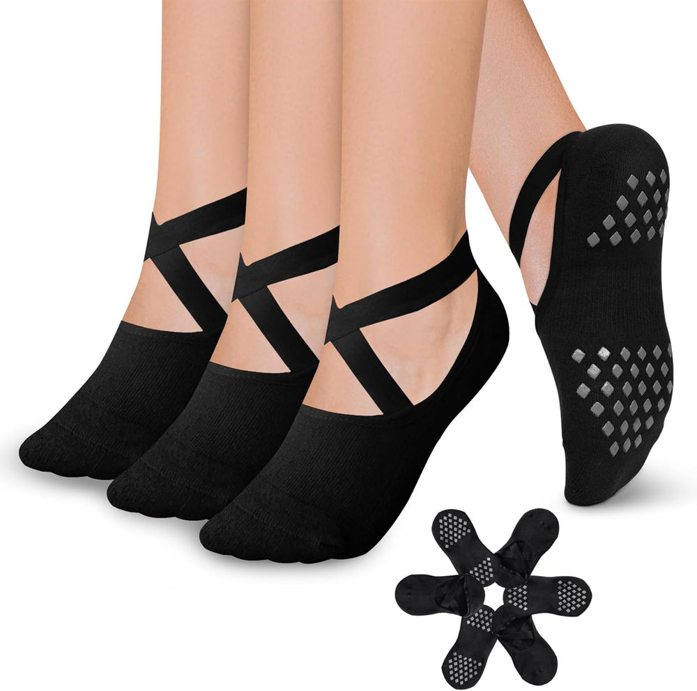 3 Pack Non-Slip Pilates Yoga Socks with Grips for Women Workout Pure Bar