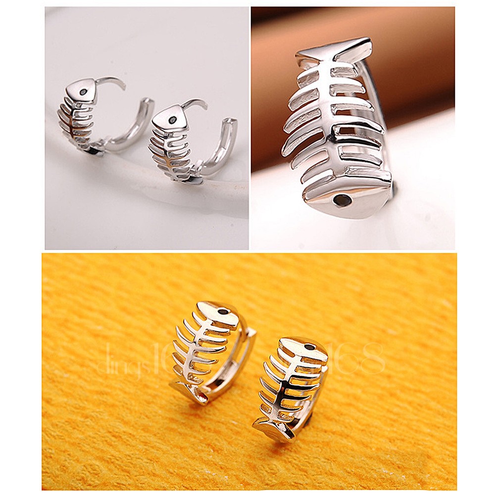 Sterling Silver Fish Bone Huggie Hoops 12mm D705