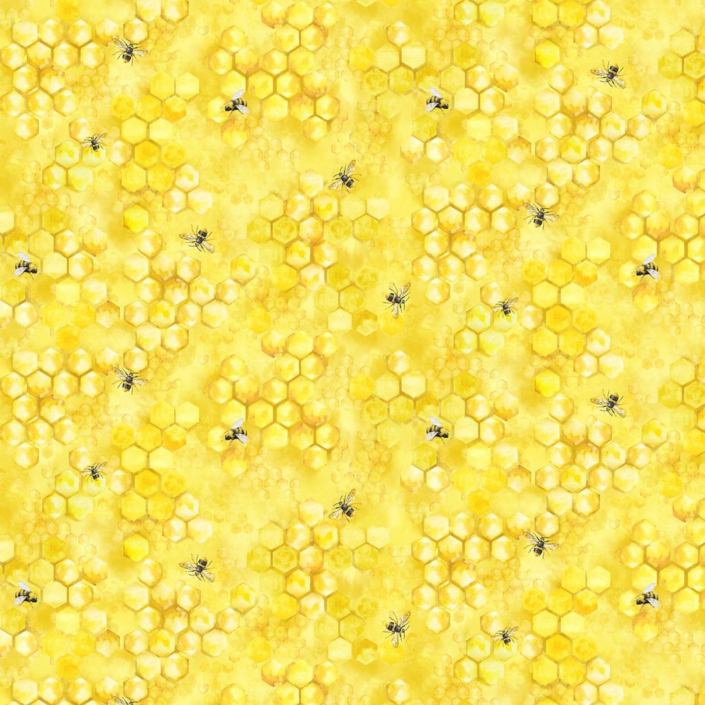 Animal Fabric | Honeybee Farm Bee Toss Yellow | Timeless Treasures YARD