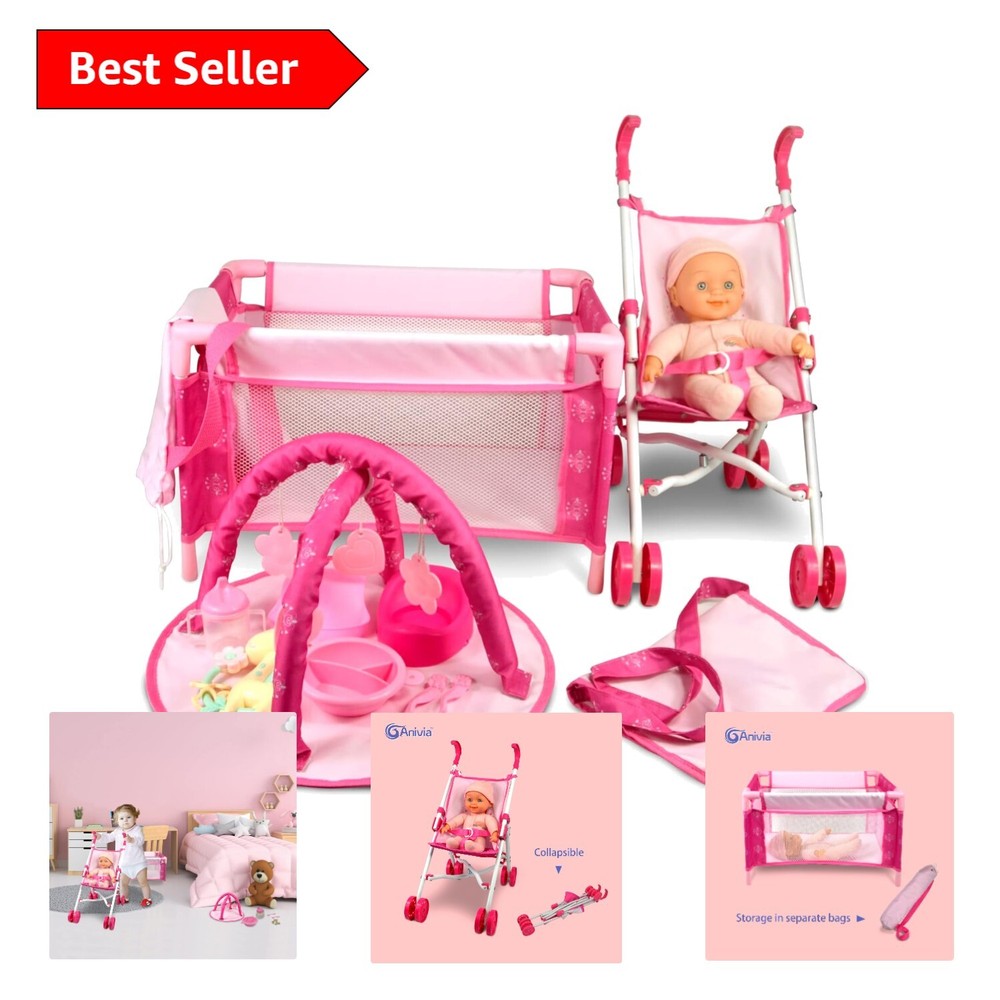 Deluxe 5-Piece Doll Stroller Set with Quality Safety Certification - Gift Ready