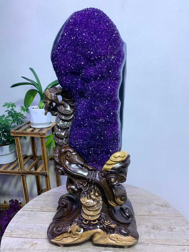 100LB Top Uruguay Amethyst Geode Quartz Crystal Cluster Flower Specimen +stand