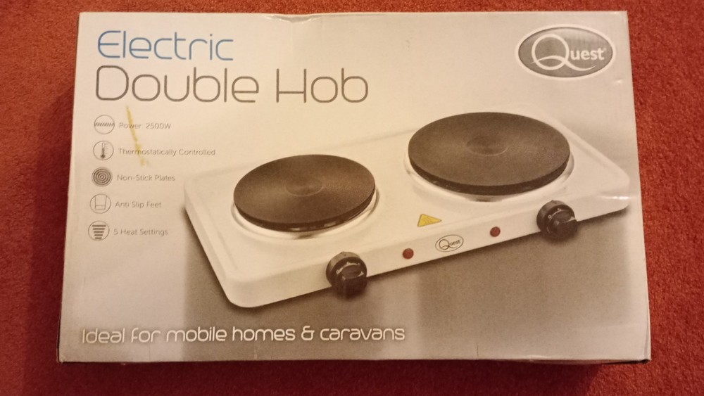 Quest Double Electric Hob Hot Plate 3 pin Plug Portable Table Top Stove 2500W