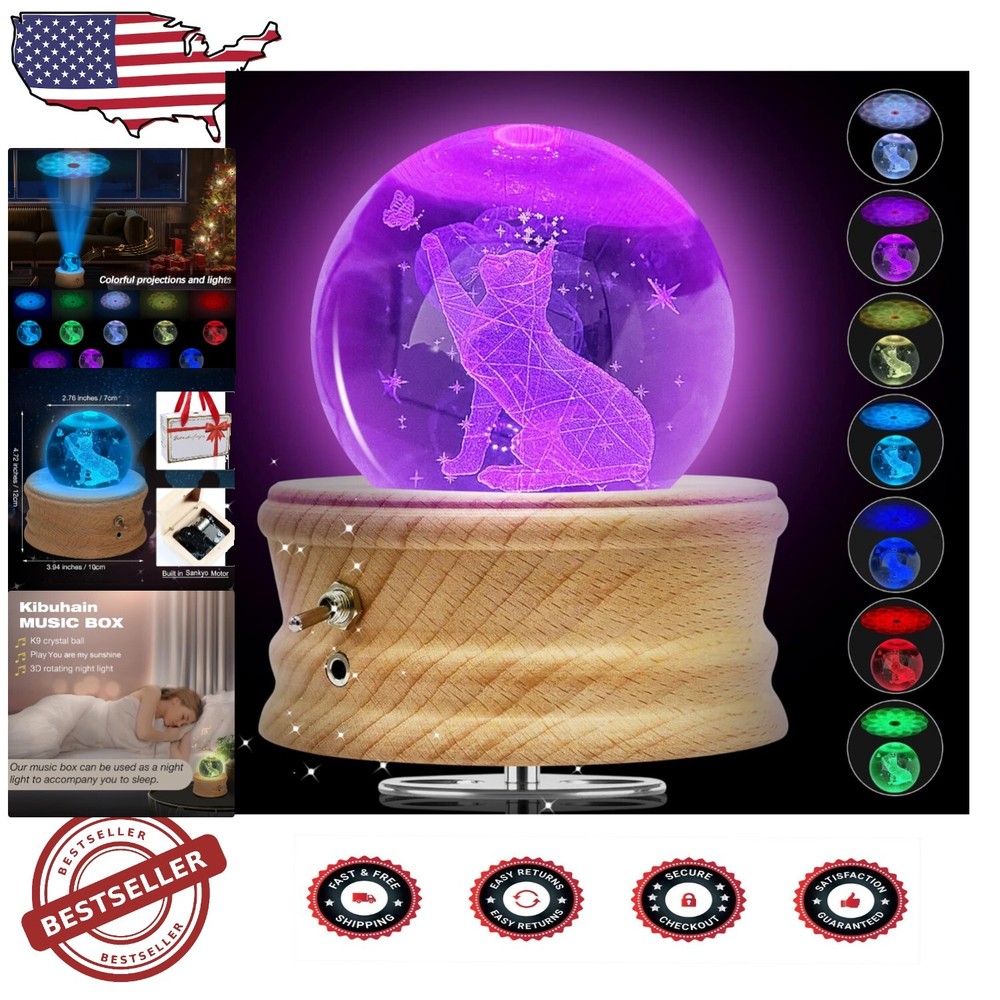 U R My Sunshine 3D Crystal Music Box with LED Projection - Unique Gift for Her