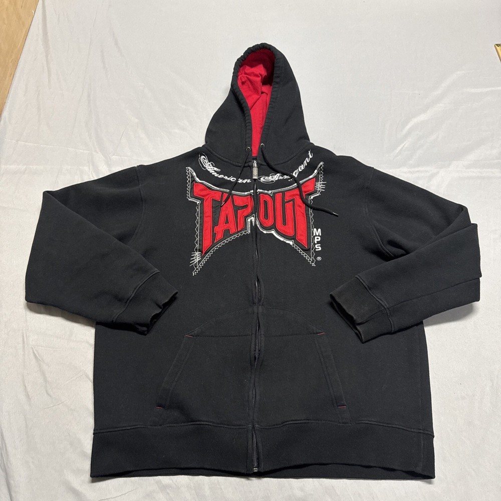 Tapout MPS Hoodie Full Zip Black Red Spellout Y2K Goth Men’s 2XL