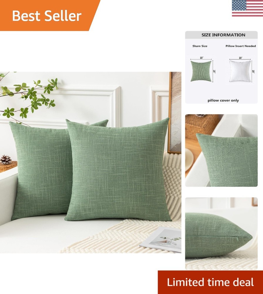 Machine Washable Sage Green Pillow Covers 18x18 Inch - Set of 2 for Cozy Spaces