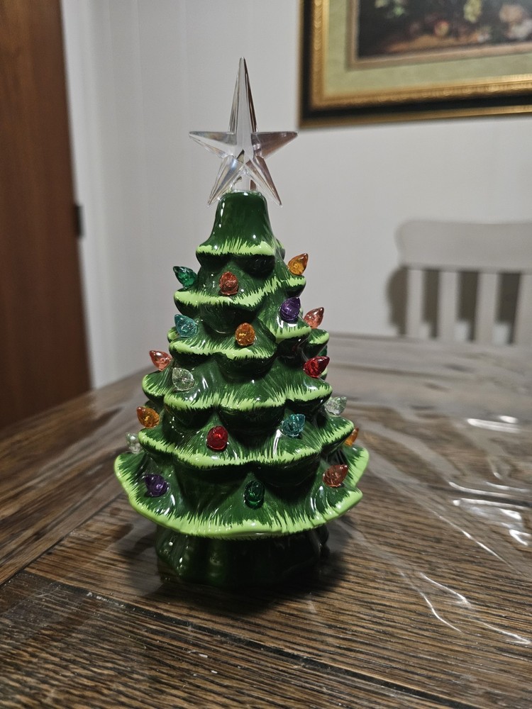 Ceramic Tabletop Christmas Tree with Lights 7.5 Inches Tall