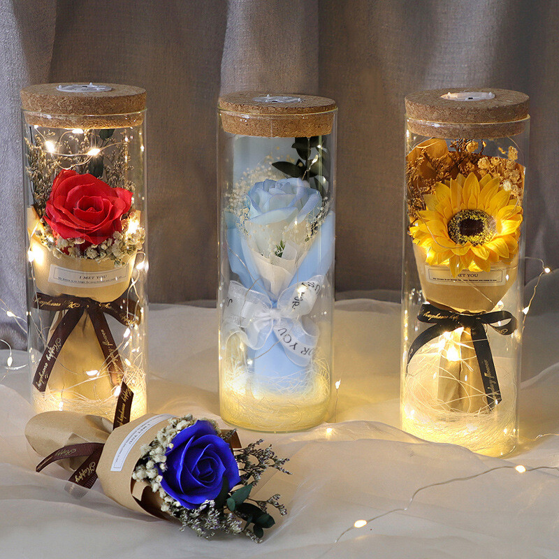 Soap Flowers Gift Box Bouquet Preserved Flowers in Glass Gifts for Women