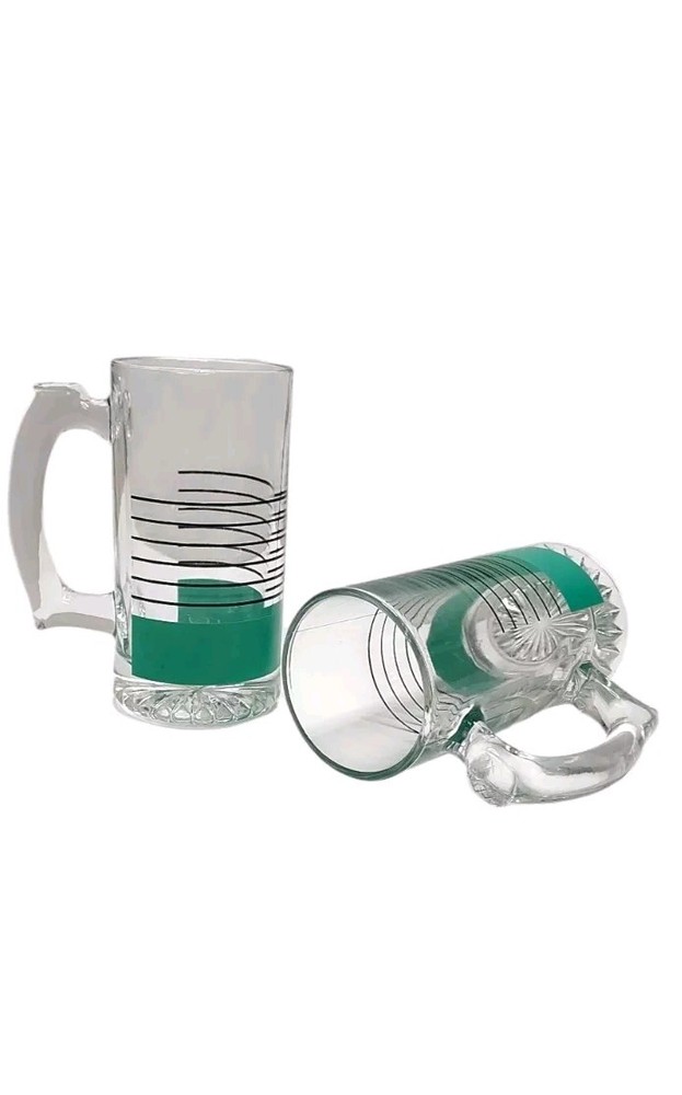 Retro Libbey Sociables Beer Mugs with Thumb Rest 1987 Striped Barware