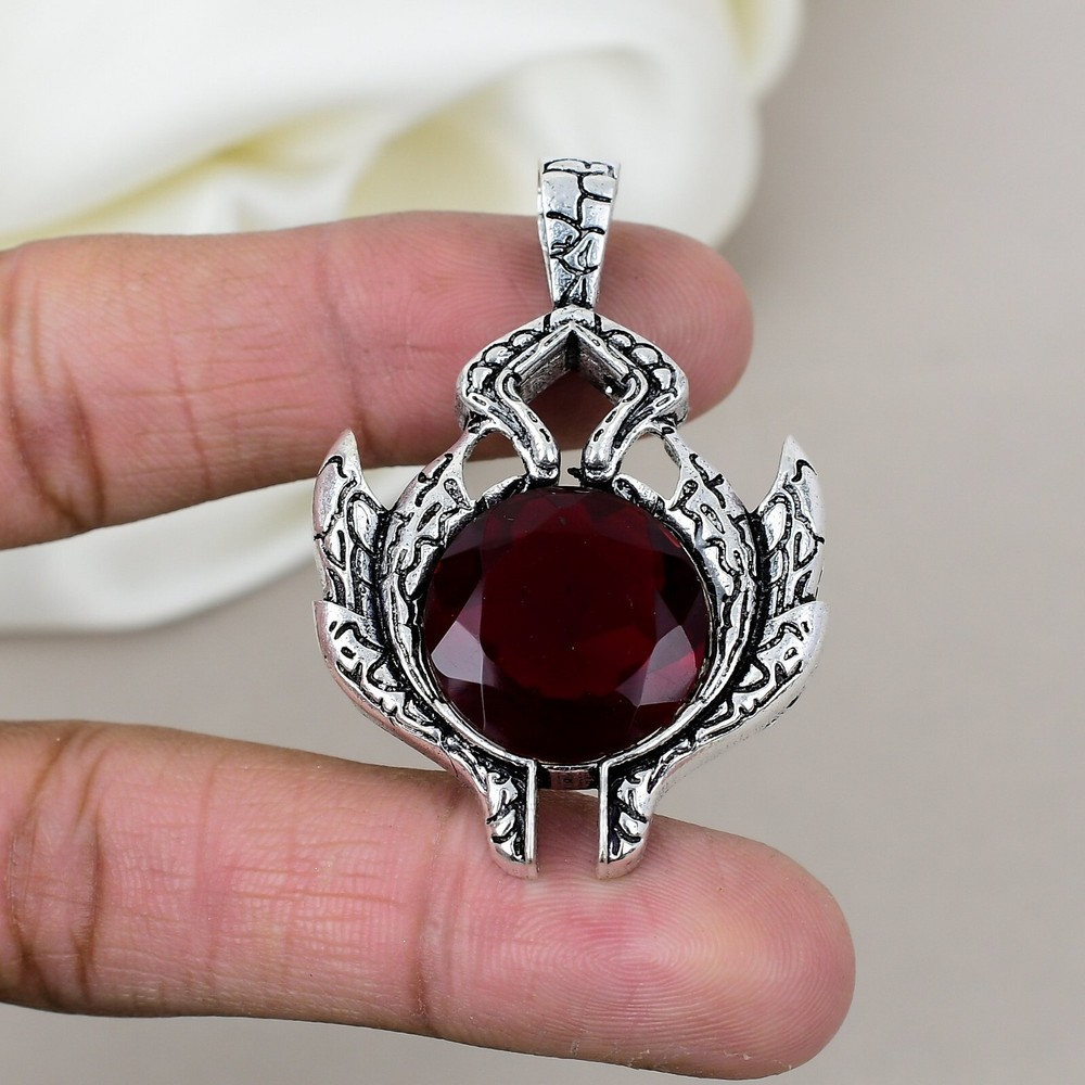 Natural Garnet Gemstone Boho Pendant in 925 Sterling Silver Jewelry Gift