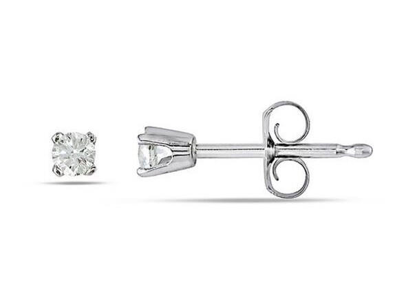 Genuine Natural Round Diamond Tiny Stud Earrings in Solid 14k White gold