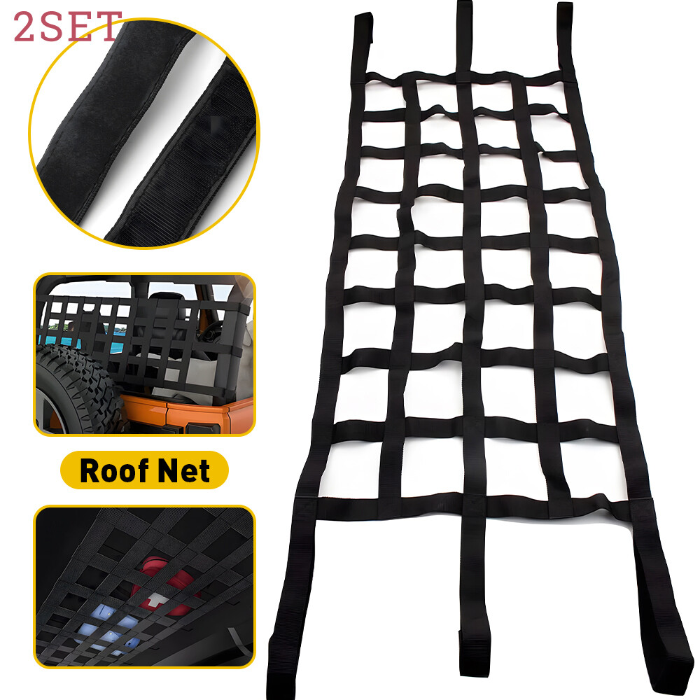 2set For Jeep Wrangler TJ JK JL Car Roof Mesh Cargo Net Window Extra Storage Bla