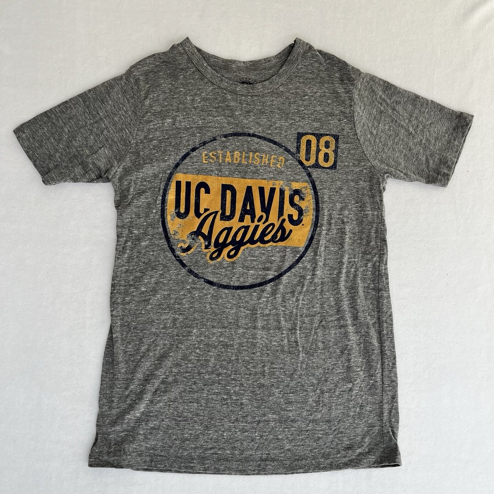 UC Davis Aggies Women's Medium Graphic T-Shirt Heather Gray Distress Print New