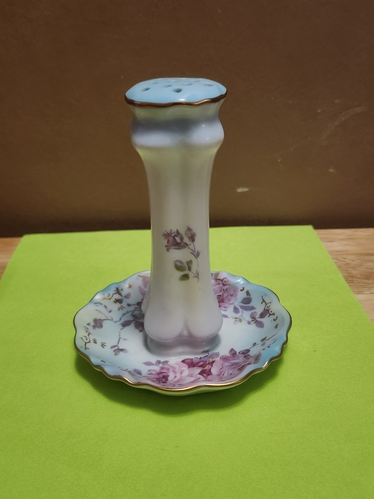Vintage RS Prussia Porcelain Hat Pin Holder w/ 13 Holes Pink Blue Floral