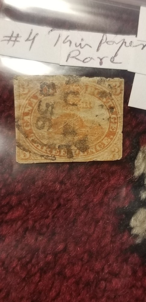 Canada 3 Cents Beaver Stamp Rare Thin Paper SC#4 Used Idtd1.